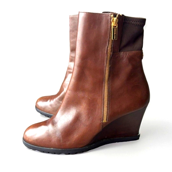 Michael Kors Aileen Women's  Brown Leather Wedge‎ Booties. Size 6. - Picture 1 of 11